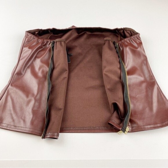 PrettyLittleThing Chocolate Brown High Shine Faux PU Leather Bandeau Size L NWT - Picture 8 of 11